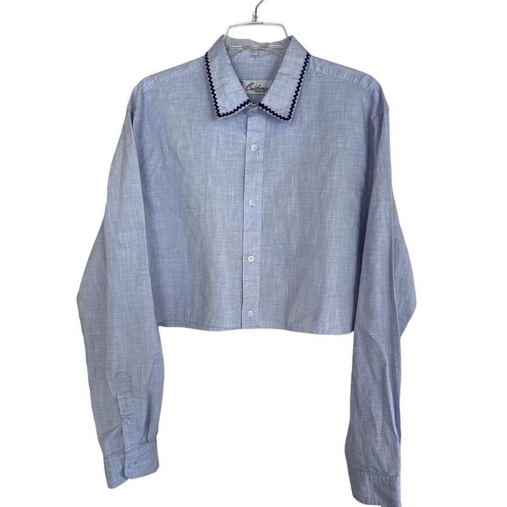 Custom Cropped California Shirt Co Button Up Rick Rack Trim Lavender Upcycled
